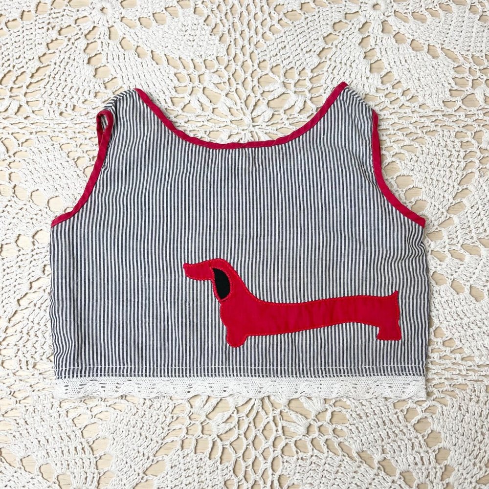 Vintage 1960s Prim N Pretty Girls 4 Years Dachshund Applique Crop Top Shirt